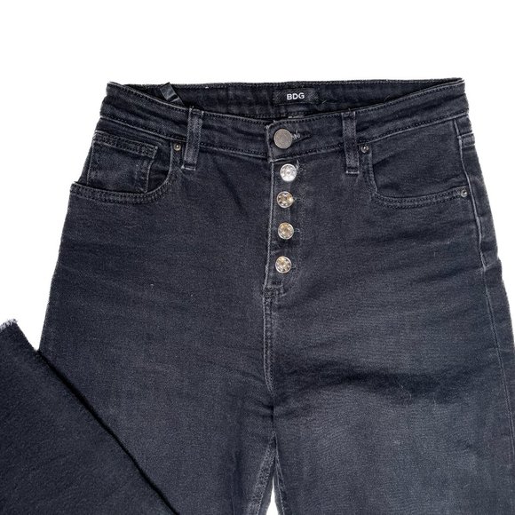 Custom Urban Outfitters BDG Black Stretch Short Flare Denim with Butto - Picture 3 of 5